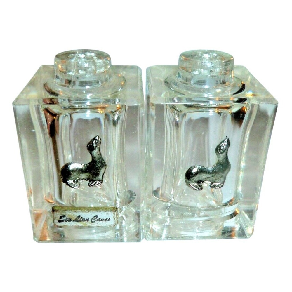 Vintage Sea Lion Caves Lucite Salt and Pepper Shakers Oregon Souvenir Acrylic